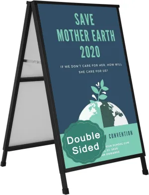 Heavy Duty A-Frame Sidewalk Sign 24 x 36 Inch, Portable Double-Sided Sandwich Board Slide-in Folding Metal Signboard with 2 Corrugated Plastic Poster Boards