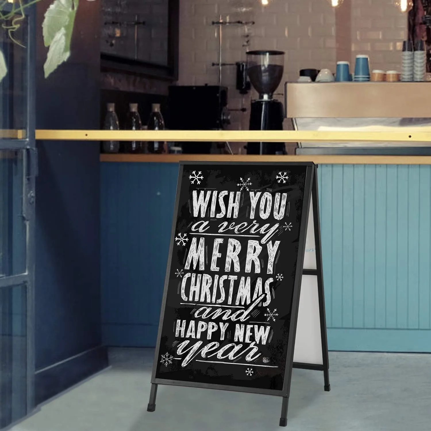 Heavy Duty A-Frame Sidewalk Sign 24 x 36 Inch, Portable Double-Sided Sandwich Board Slide-in Folding Metal Signboard with 2 Corrugated Plastic Poster Boards