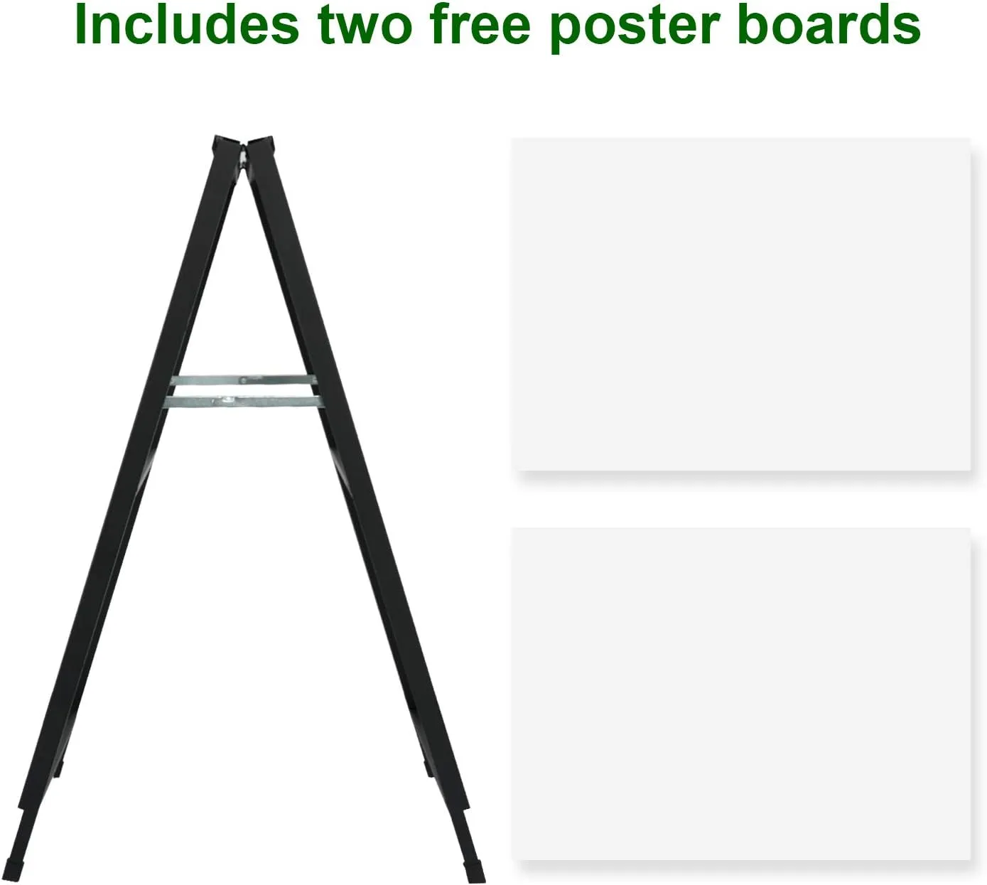 Heavy Duty A-Frame Sidewalk Sign 24 x 36 Inch, Portable Double-Sided Sandwich Board Slide-in Folding Metal Signboard with 2 Corrugated Plastic Poster Boards
