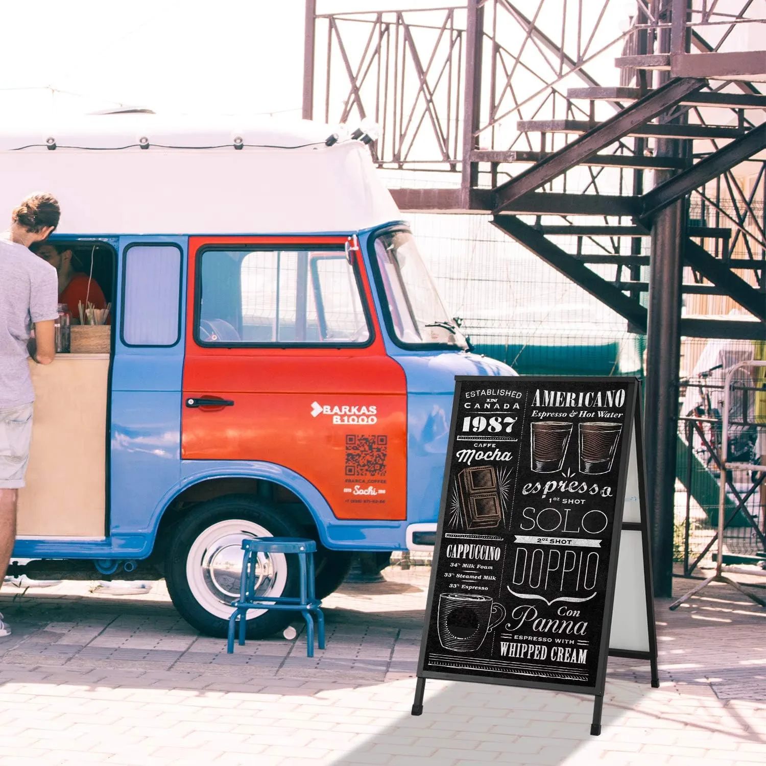 Heavy Duty A-Frame Sidewalk Sign 24 x 36 Inch, Portable Double-Sided Sandwich Board Slide-in Folding Metal Signboard with 2 Corrugated Plastic Poster Boards