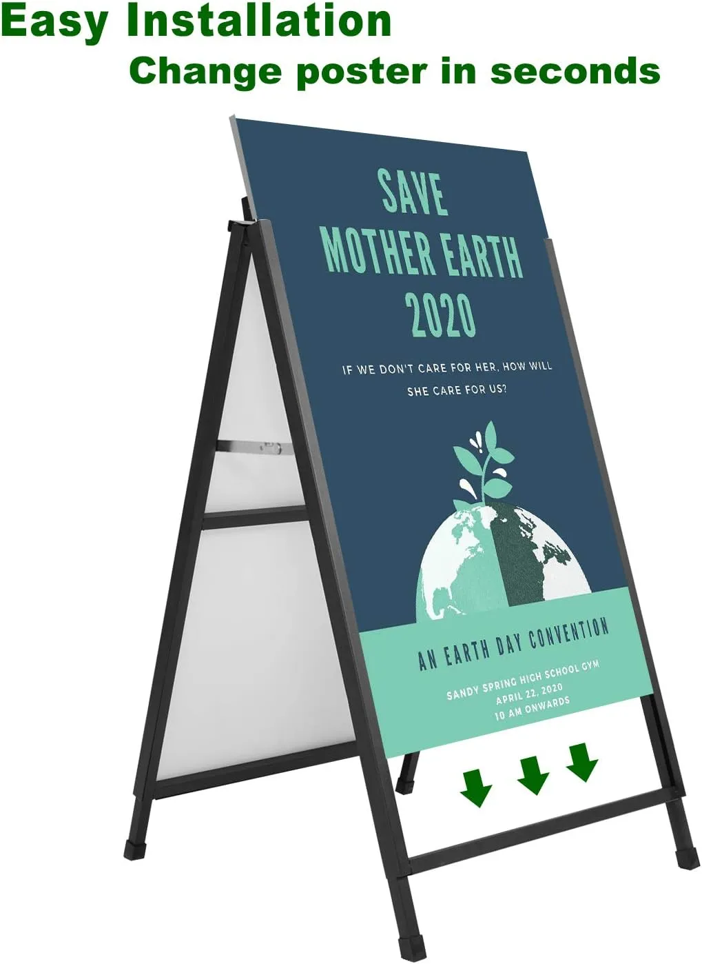 Heavy Duty A-Frame Sidewalk Sign 24 x 36 Inch, Portable Double-Sided Sandwich Board Slide-in Folding Metal Signboard with 2 Corrugated Plastic Poster Boards
