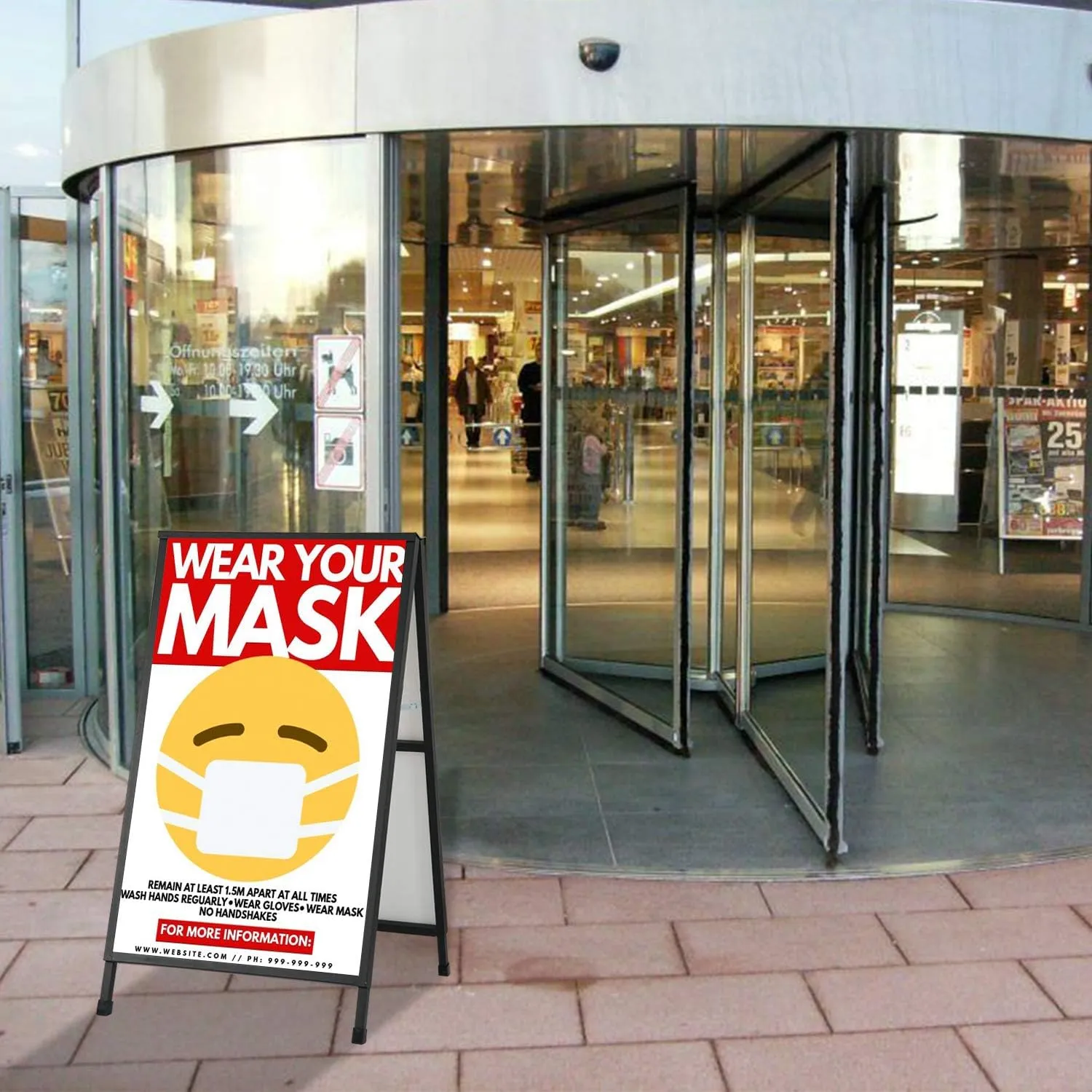 Heavy Duty A-Frame Sidewalk Sign 24 x 36 Inch, Portable Double-Sided Sandwich Board Slide-in Folding Metal Signboard with 2 Corrugated Plastic Poster Boards