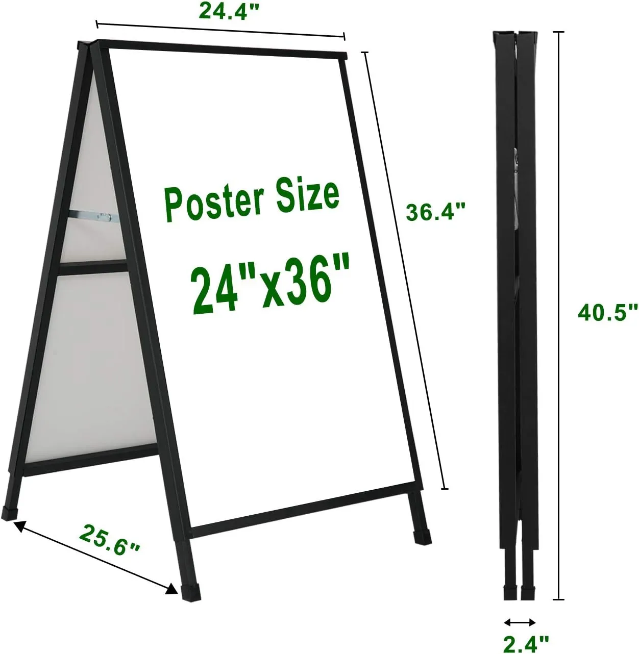 Heavy Duty A-Frame Sidewalk Sign 24 x 36 Inch, Portable Double-Sided Sandwich Board Slide-in Folding Metal Signboard with 2 Corrugated Plastic Poster Boards