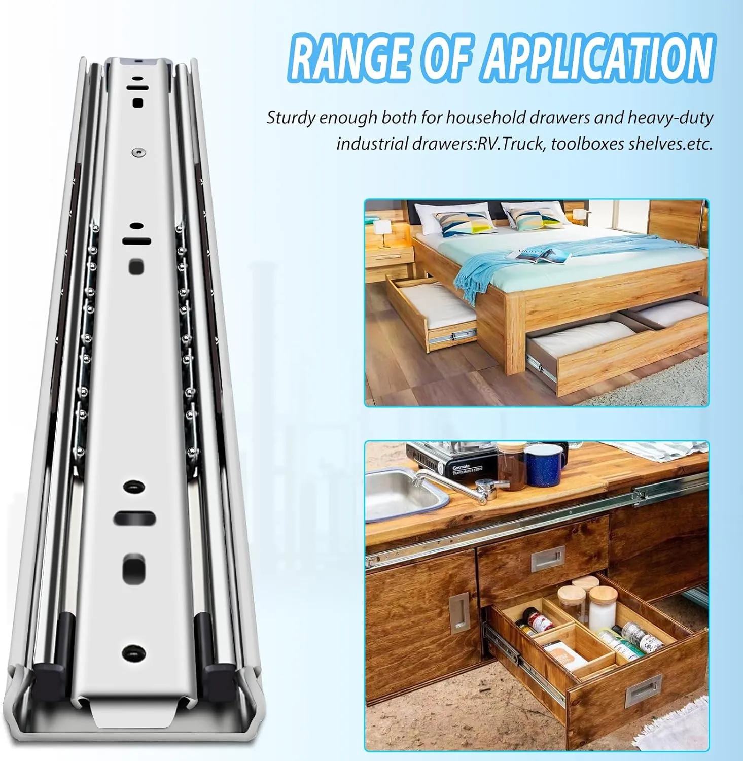 Heavy Duty Drawer Slides Full Extension Side Mount 14 16 18 20 22 24 26 28 30 32 34 36 40 Inch 150 Lbs Metal Dresser Cabine Rails Tracks Glides Runner 1 Pair (Without Lock, 10 Inch)