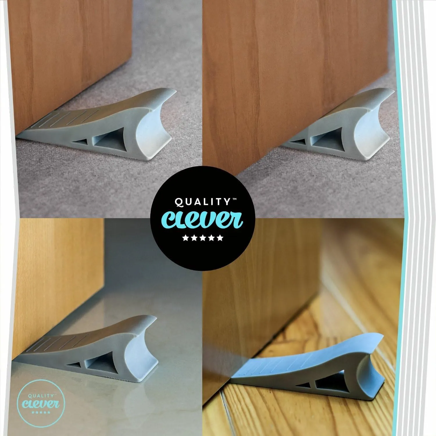 Heavy Duty Rubber Door Stopper – Zero Edge Door Wedge Stops All Doors, Gaps to 1.5 Inch on All Surfaces – Door Stopper Wall Mount Hangs Up When Not in Use for No-Bending Easy Access