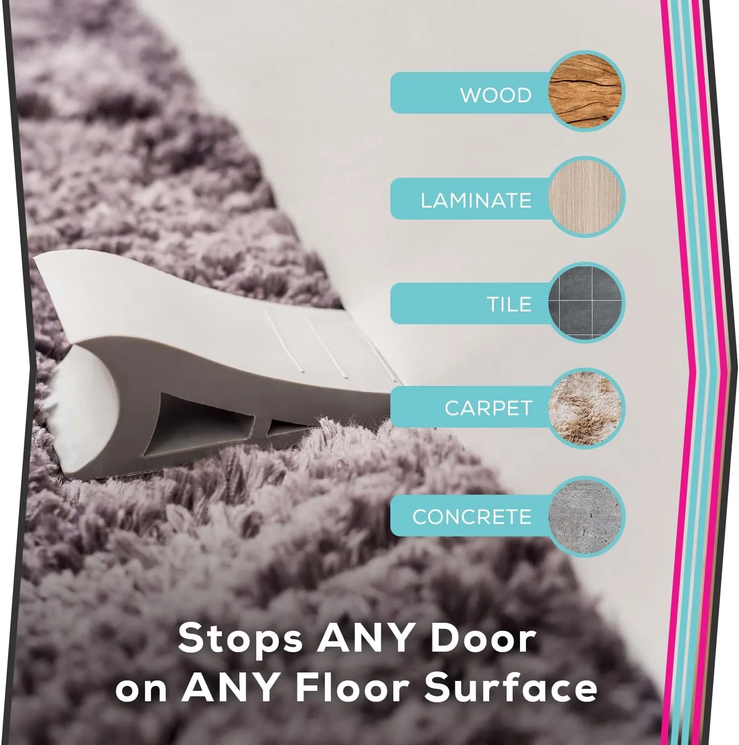 Heavy Duty Rubber Door Stopper – Zero Edge Door Wedge Stops All Doors, Gaps to 1.5 Inch on All Surfaces – Door Stopper Wall Mount Hangs Up When Not in Use for No-Bending Easy Access