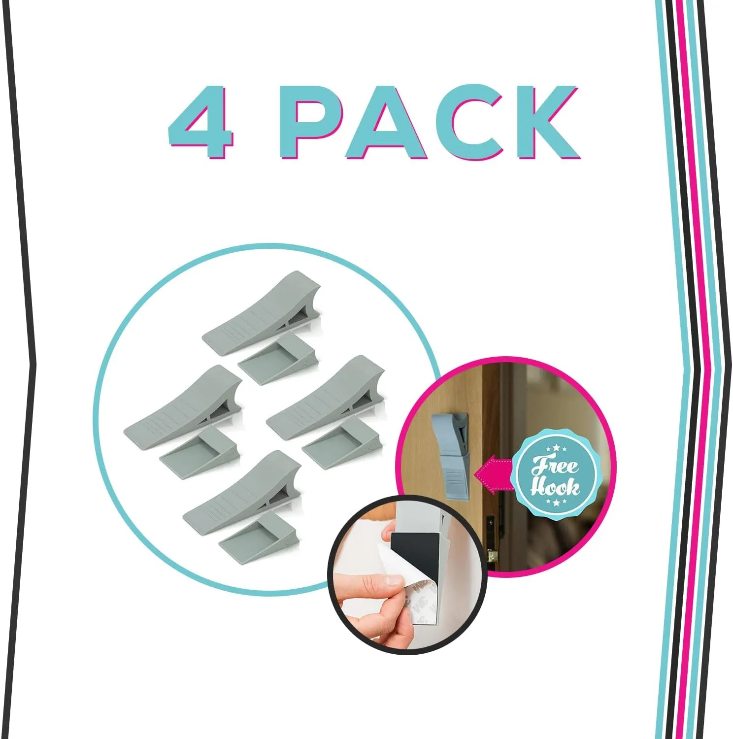 Heavy Duty Rubber Door Stopper – Zero Edge Door Wedge Stops All Doors, Gaps to 1.5 Inch on All Surfaces – Door Stopper Wall Mount Hangs Up When Not in Use for No-Bending Easy Access