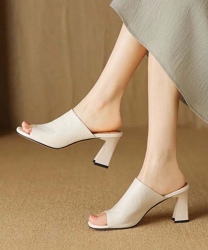 Heel Slide New Chunky Sandals Toe Black Peep Sheepskin Style
