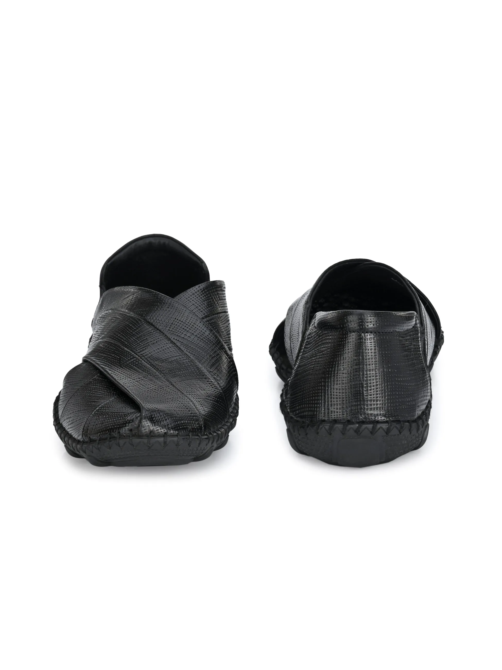 HITZM_1 Men's Black Leather Casual Slip-On Sandals