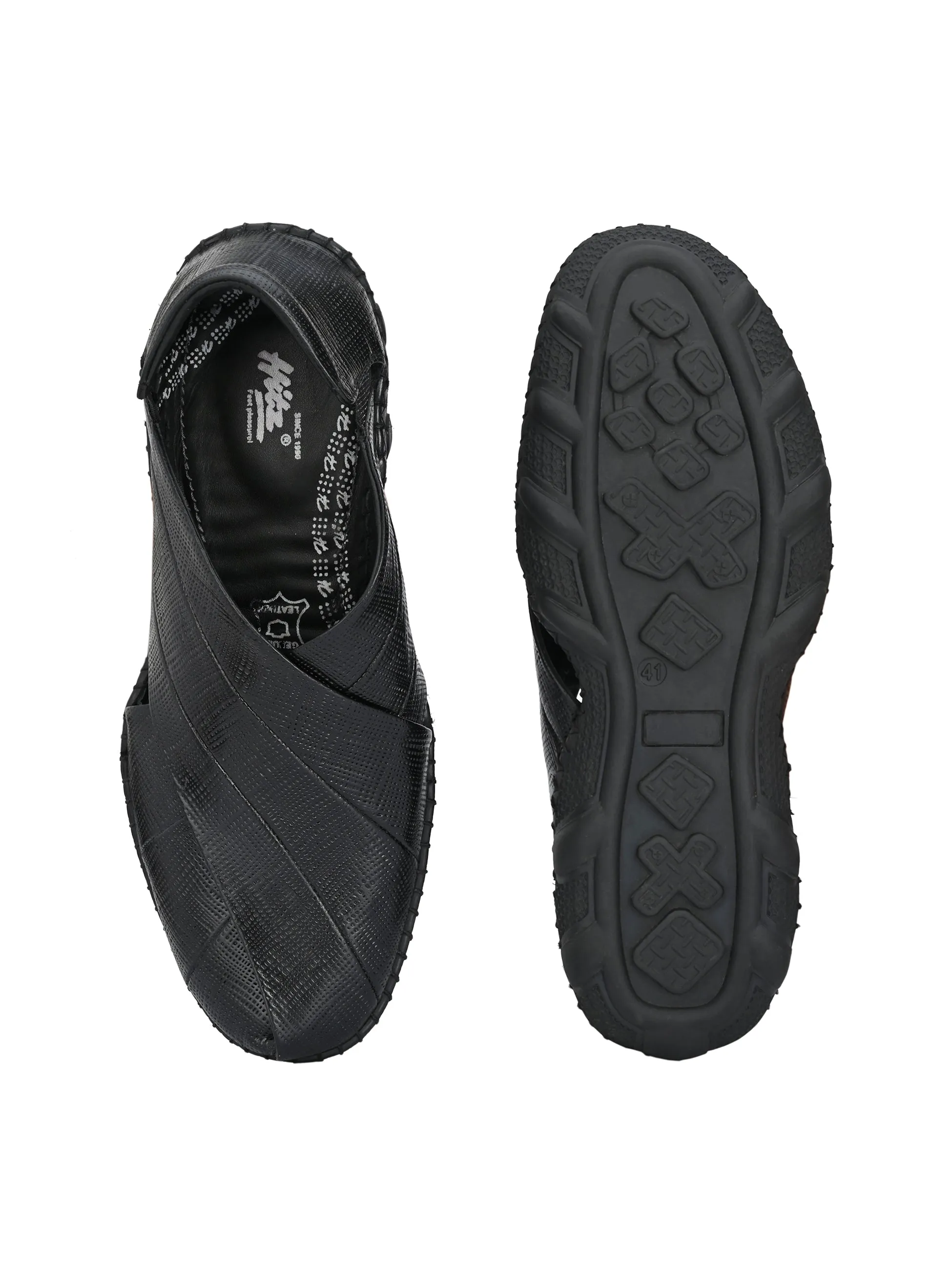 HITZM_1 Men's Black Leather Casual Slip-On Sandals