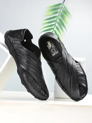 HITZM_1 Men's Black Leather Casual Slip-On Sandals