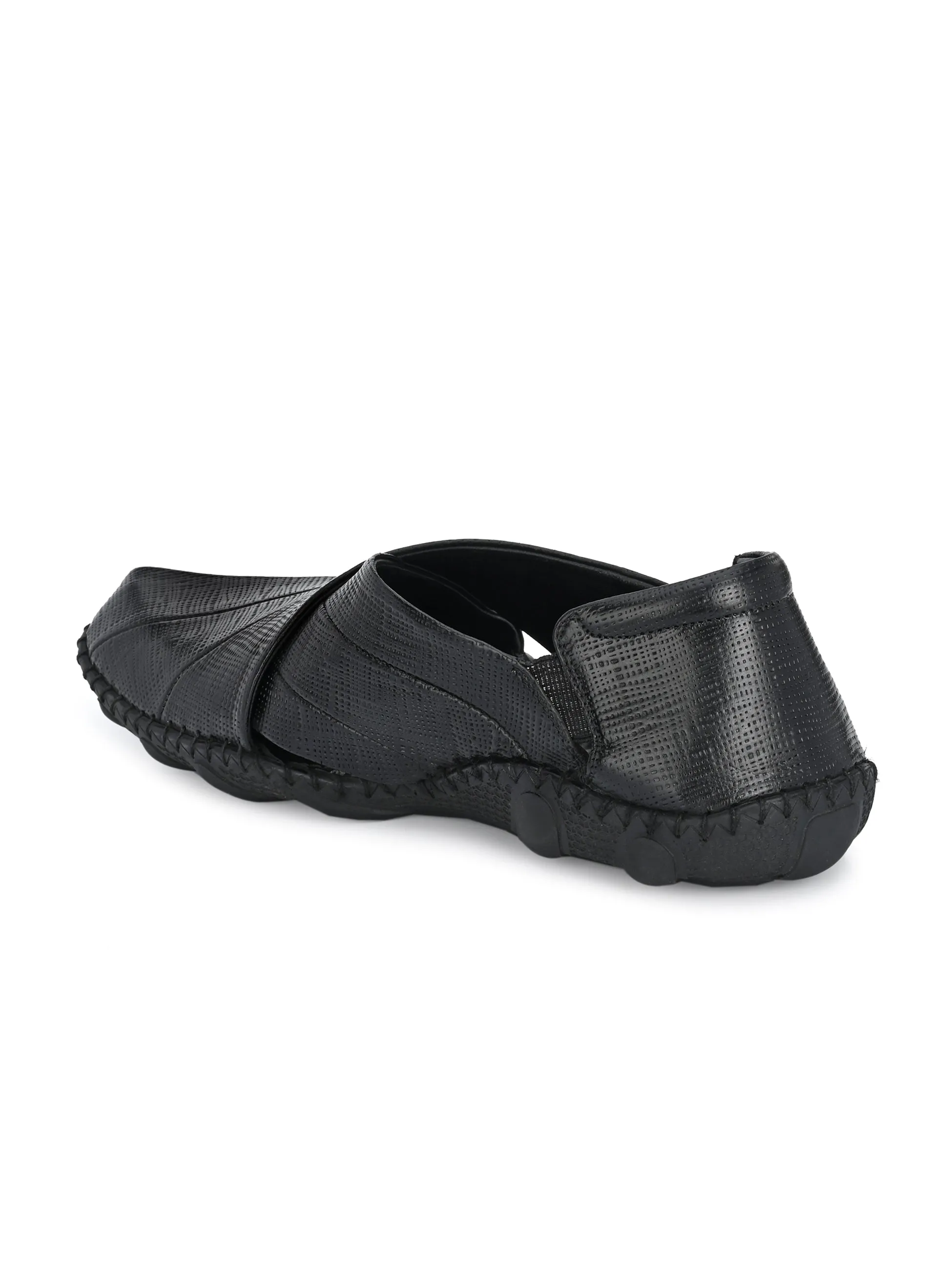 HITZM_1 Men's Black Leather Casual Slip-On Sandals