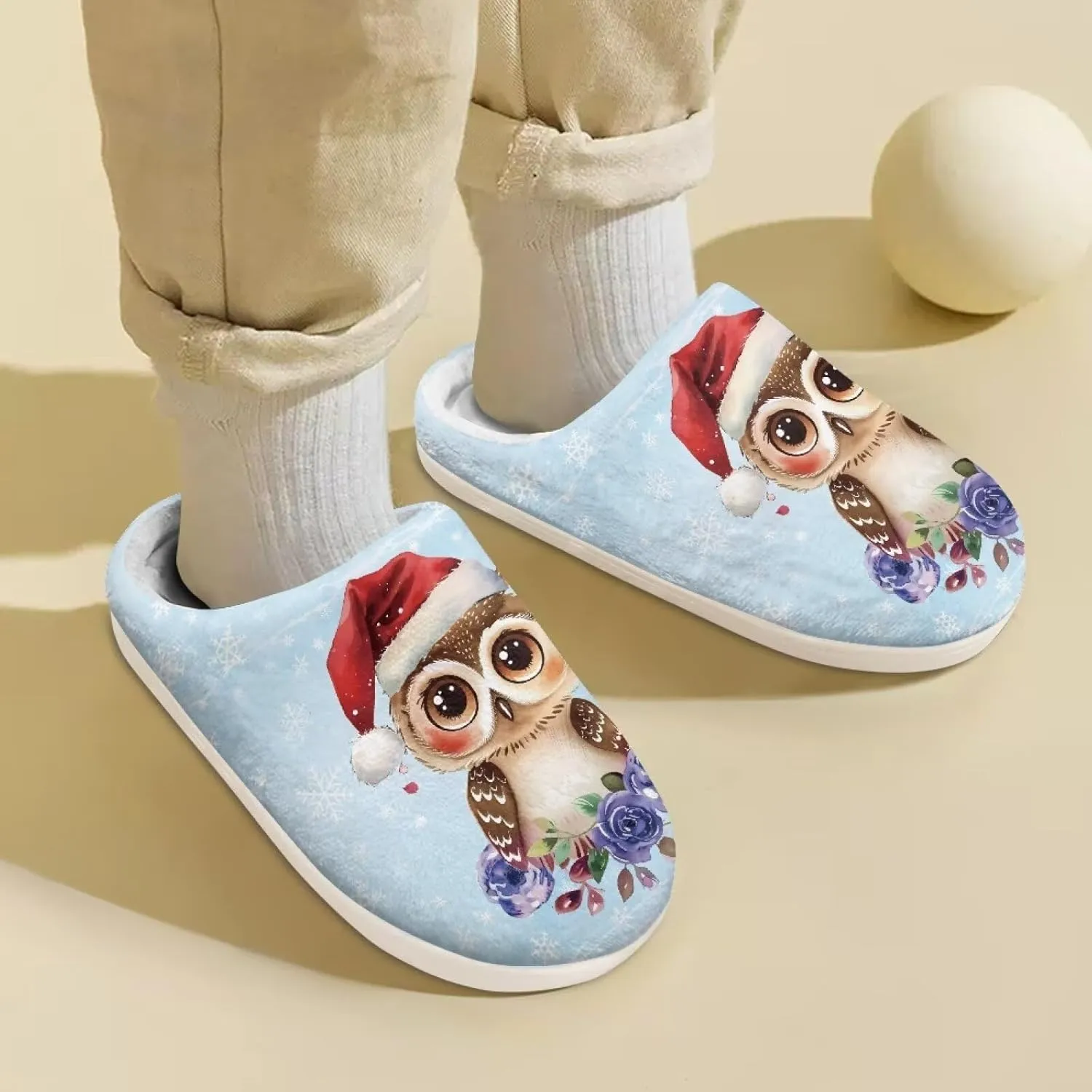 House Slippers for Kids Girls Fuzzy Christmas House Slippers Winter House Shoes-White