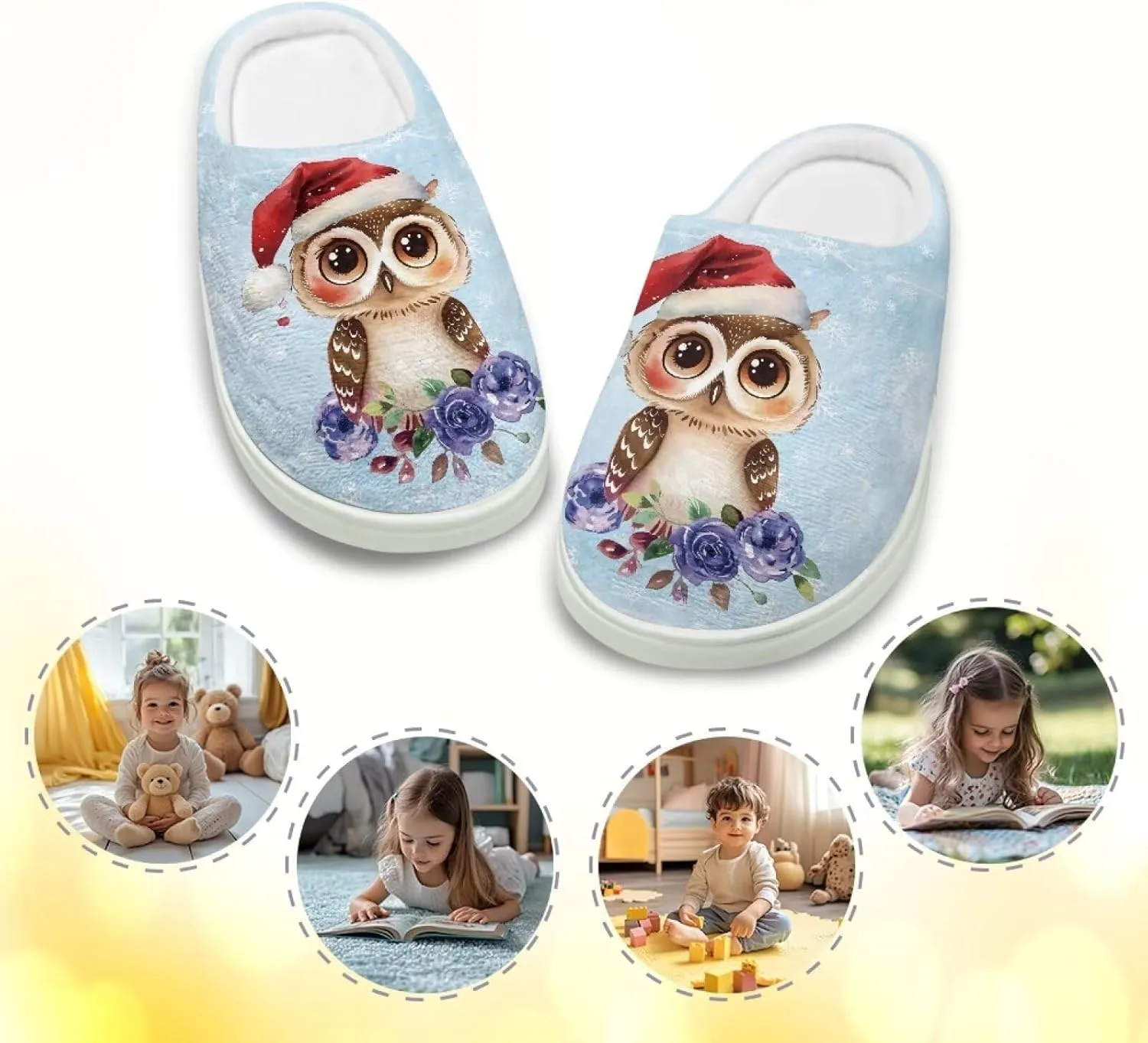 House Slippers for Kids Girls Fuzzy Christmas House Slippers Winter House Shoes-White
