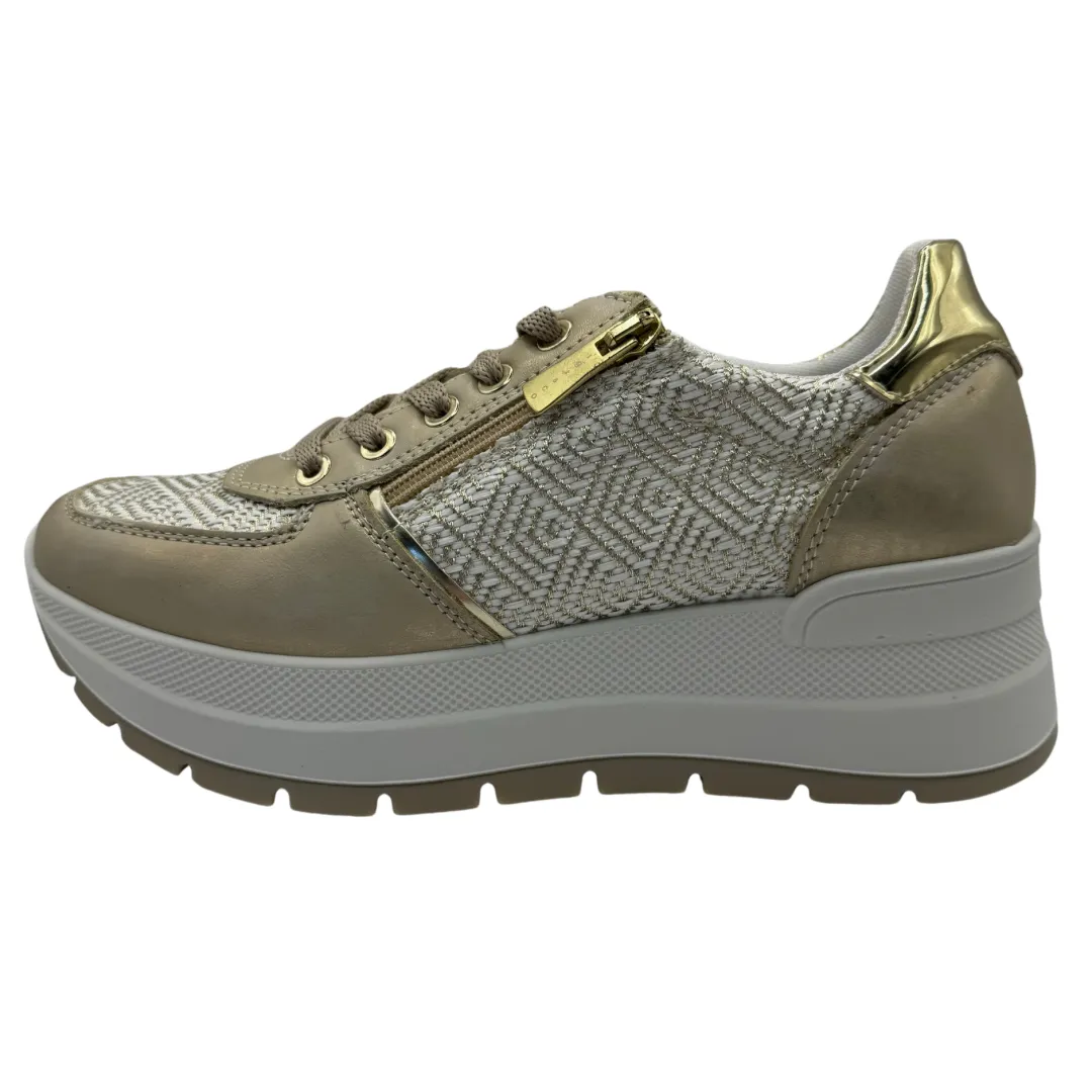Igi & Co Beige & Gold Wedge Trainers