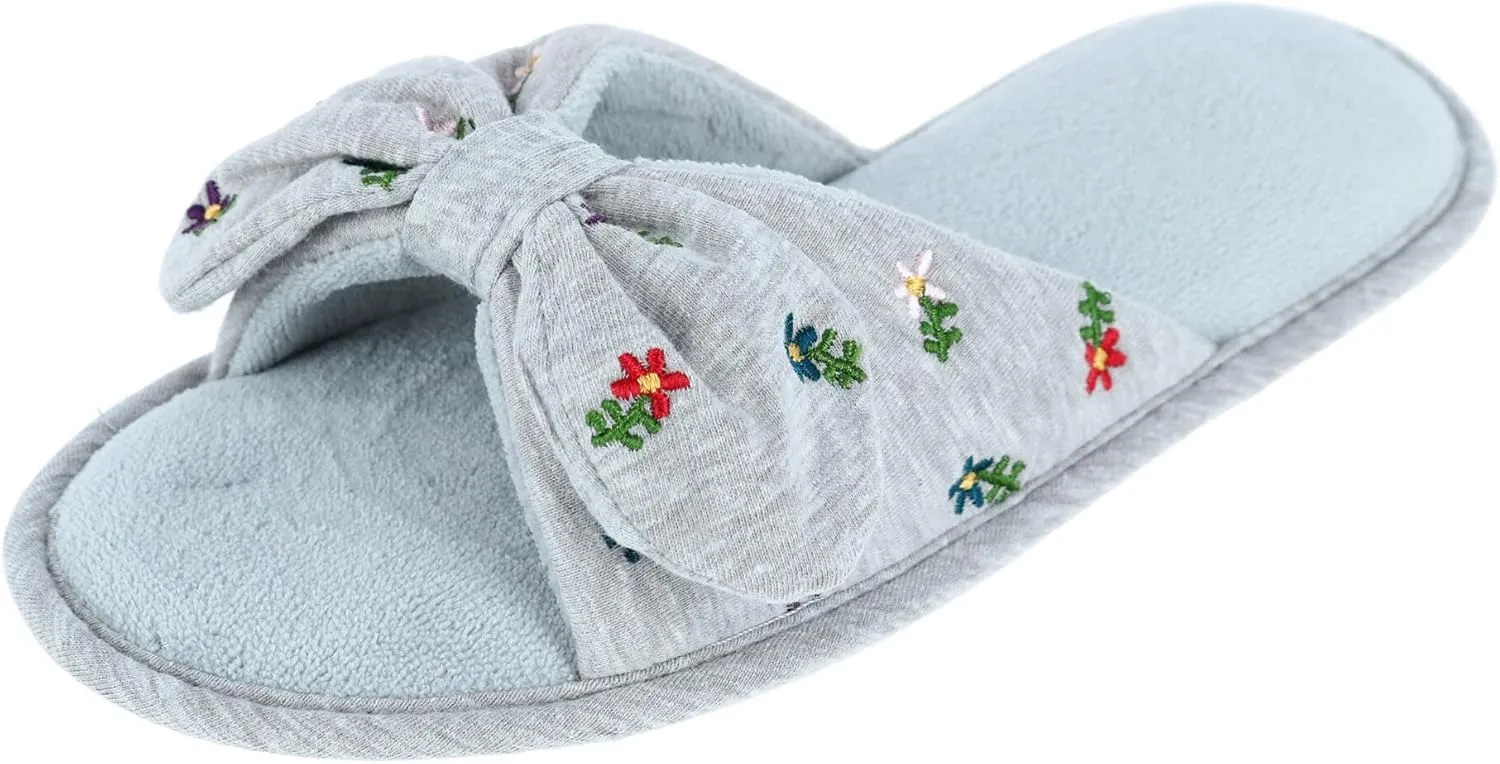 isotoner Womens Recycled Embroidered Jersey Tie Slide