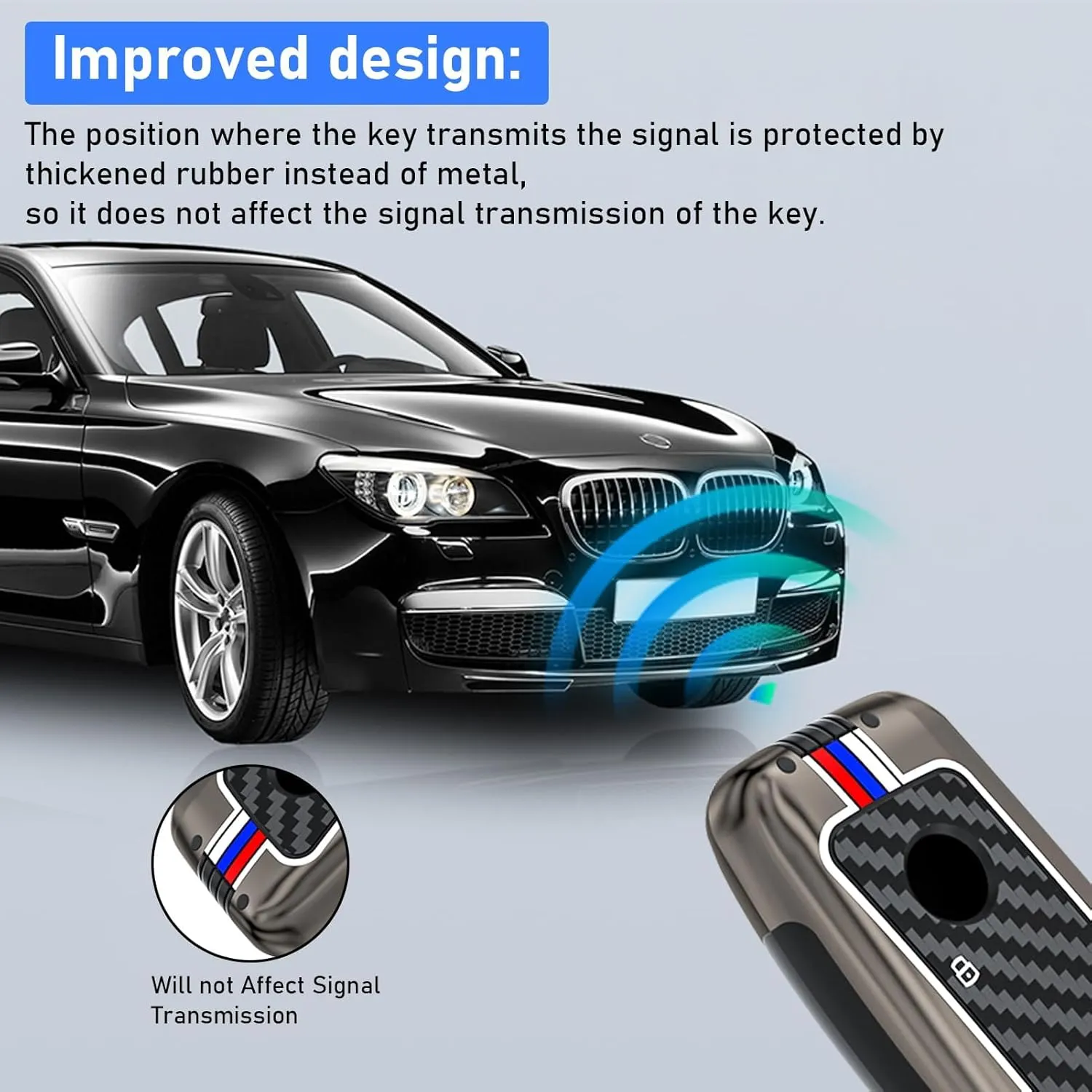 Jaronx Compatible with BMW Key Fob Cover X5 X6 2025/ 2 3 5 7 X1 X7 iX i7 XM 2023-2025, Metal Keys Holder with Carbon Fiber Pattern Silicone Rubber Remote for BMW Accessories(1 Set)
