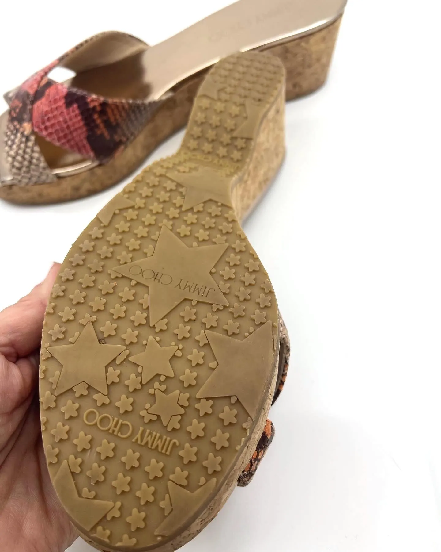 JIMMY CHOO PANNA SNAKE PRINT SLIDE SANDALS