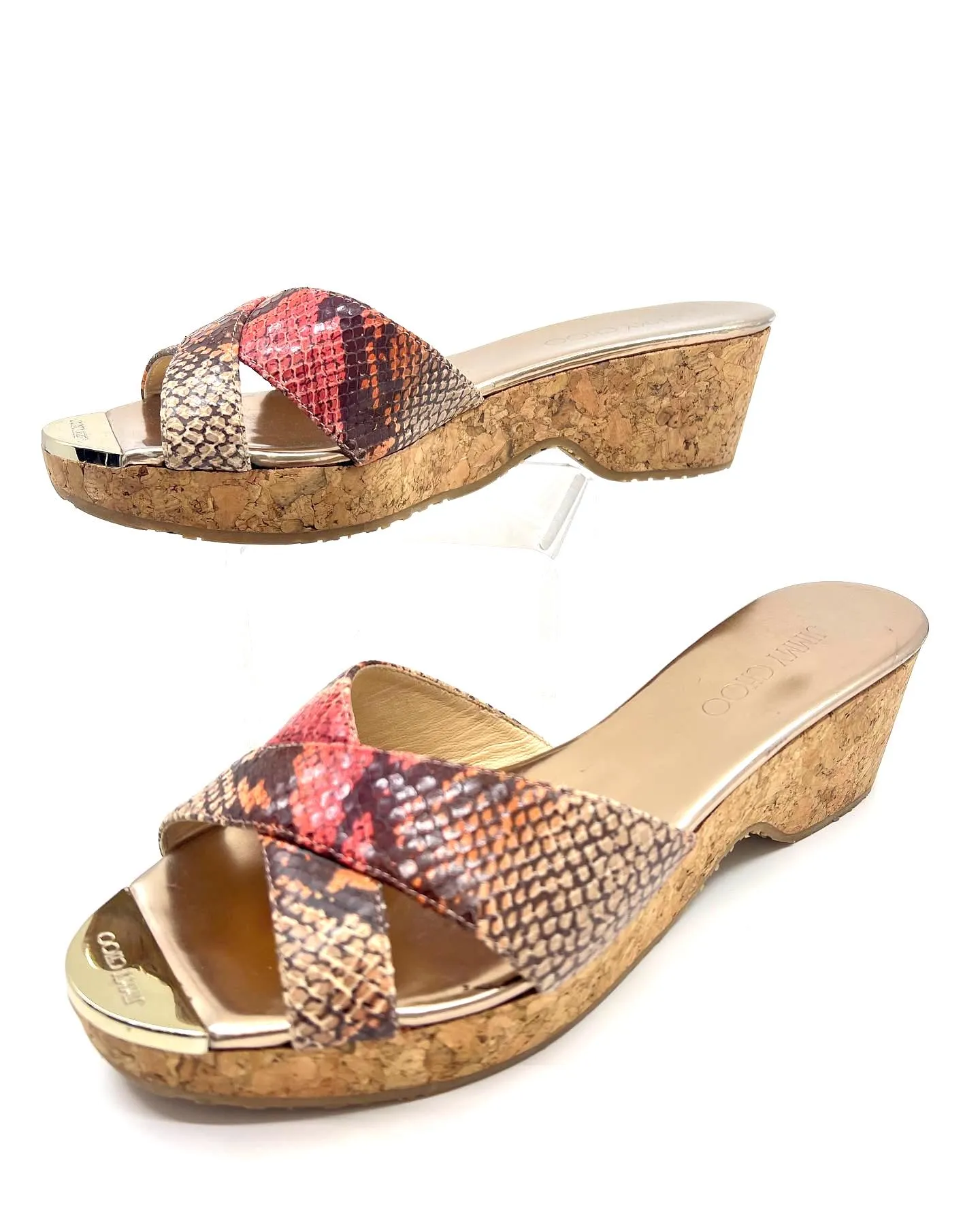 JIMMY CHOO PANNA SNAKE PRINT SLIDE SANDALS