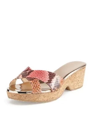 JIMMY CHOO PANNA SNAKE PRINT SLIDE SANDALS