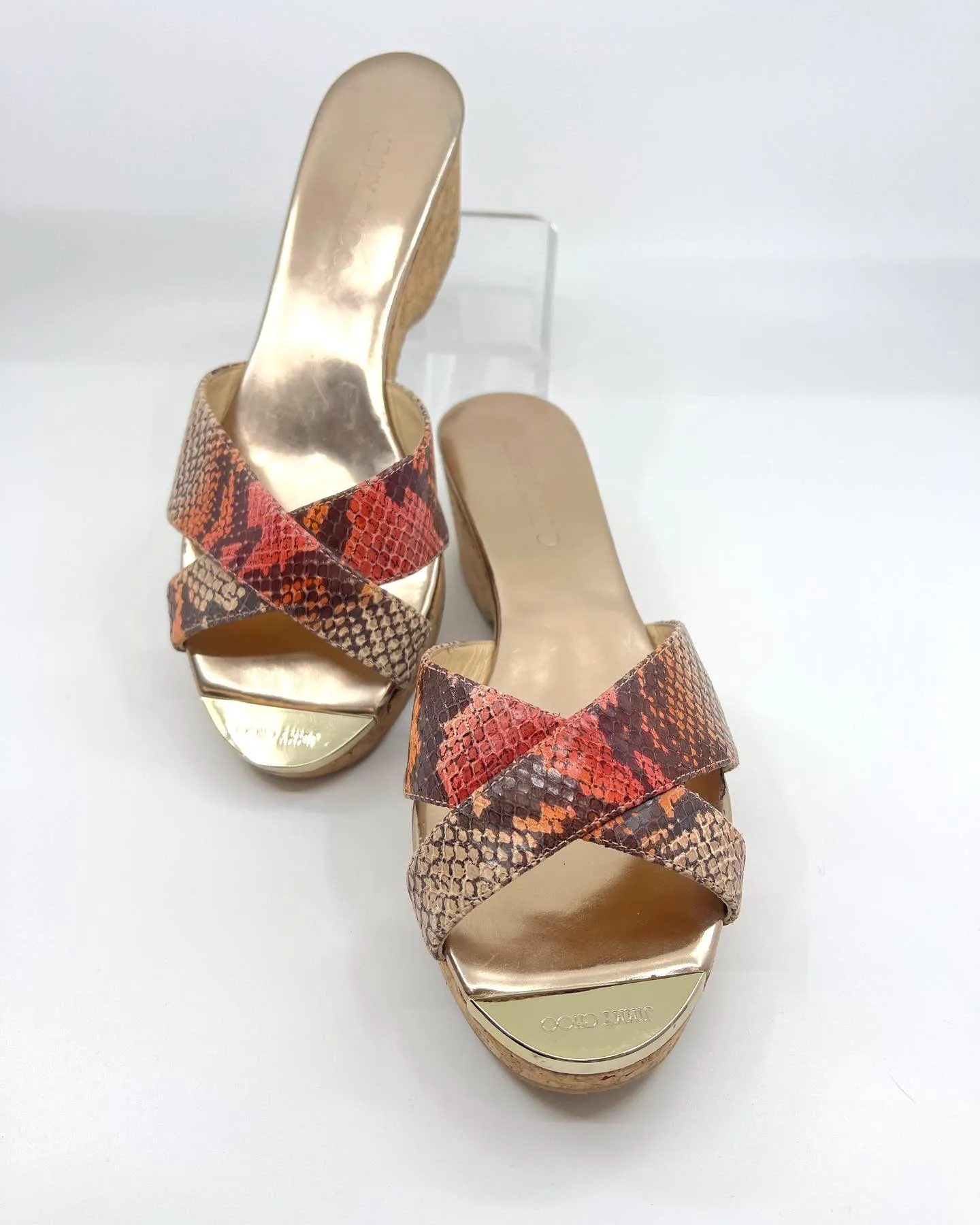 JIMMY CHOO PANNA SNAKE PRINT SLIDE SANDALS