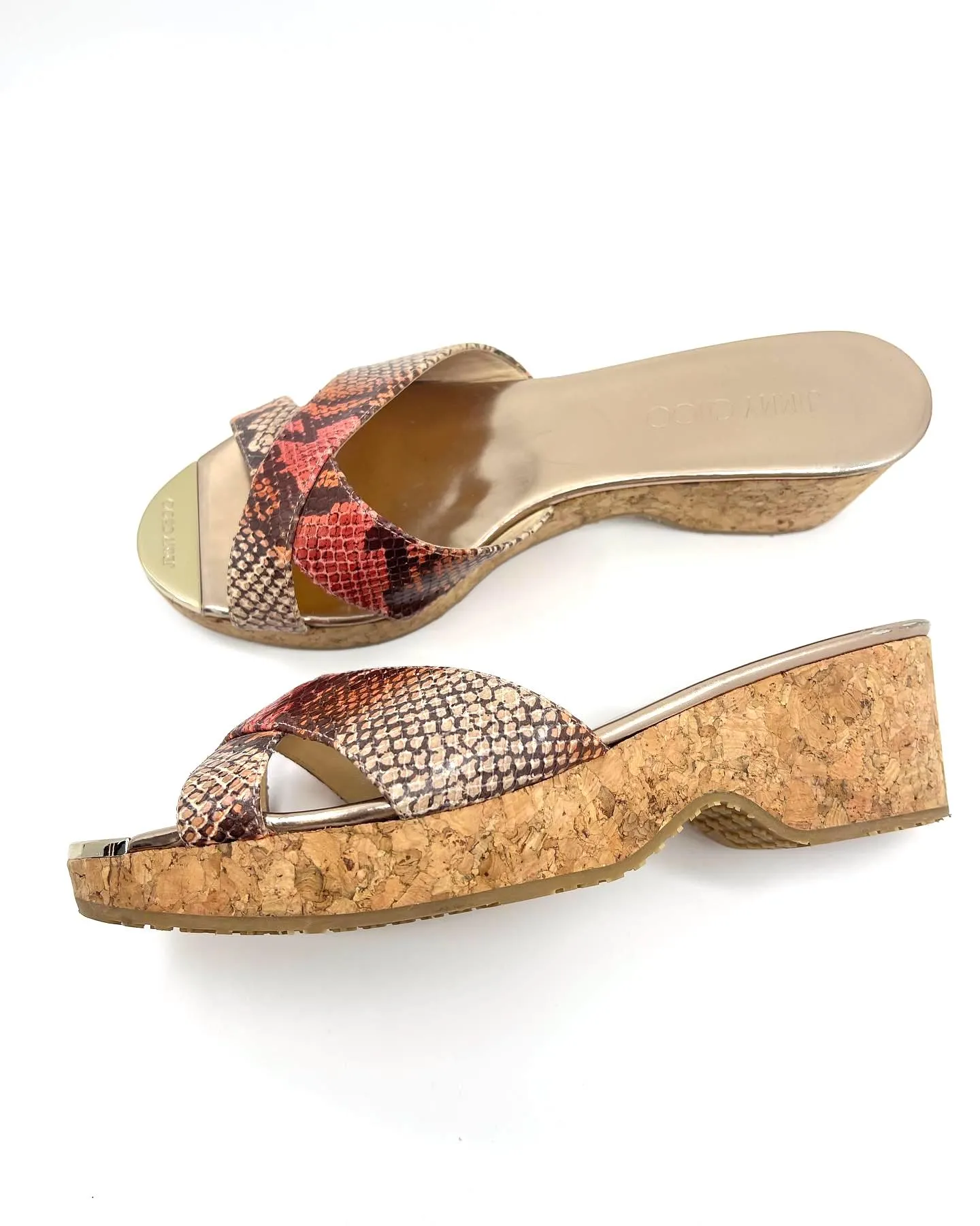 JIMMY CHOO PANNA SNAKE PRINT SLIDE SANDALS