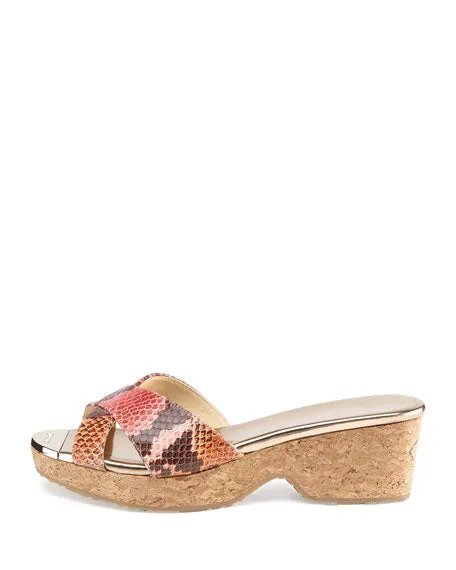 JIMMY CHOO PANNA SNAKE PRINT SLIDE SANDALS