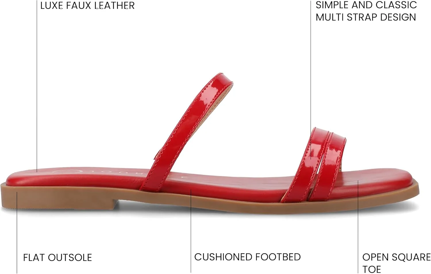 Journee Collection Womens Brisa Slip On Flat Sandals Multi Strap Cushioned Open Square Toe Spring Summer Shoe