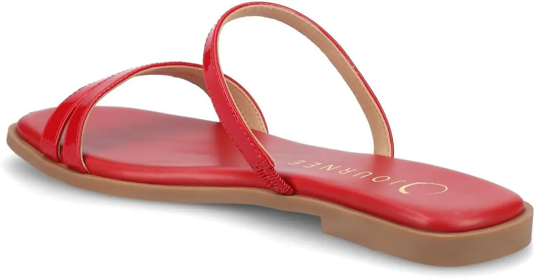 Journee Collection Womens Brisa Slip On Flat Sandals Multi Strap Cushioned Open Square Toe Spring Summer Shoe
