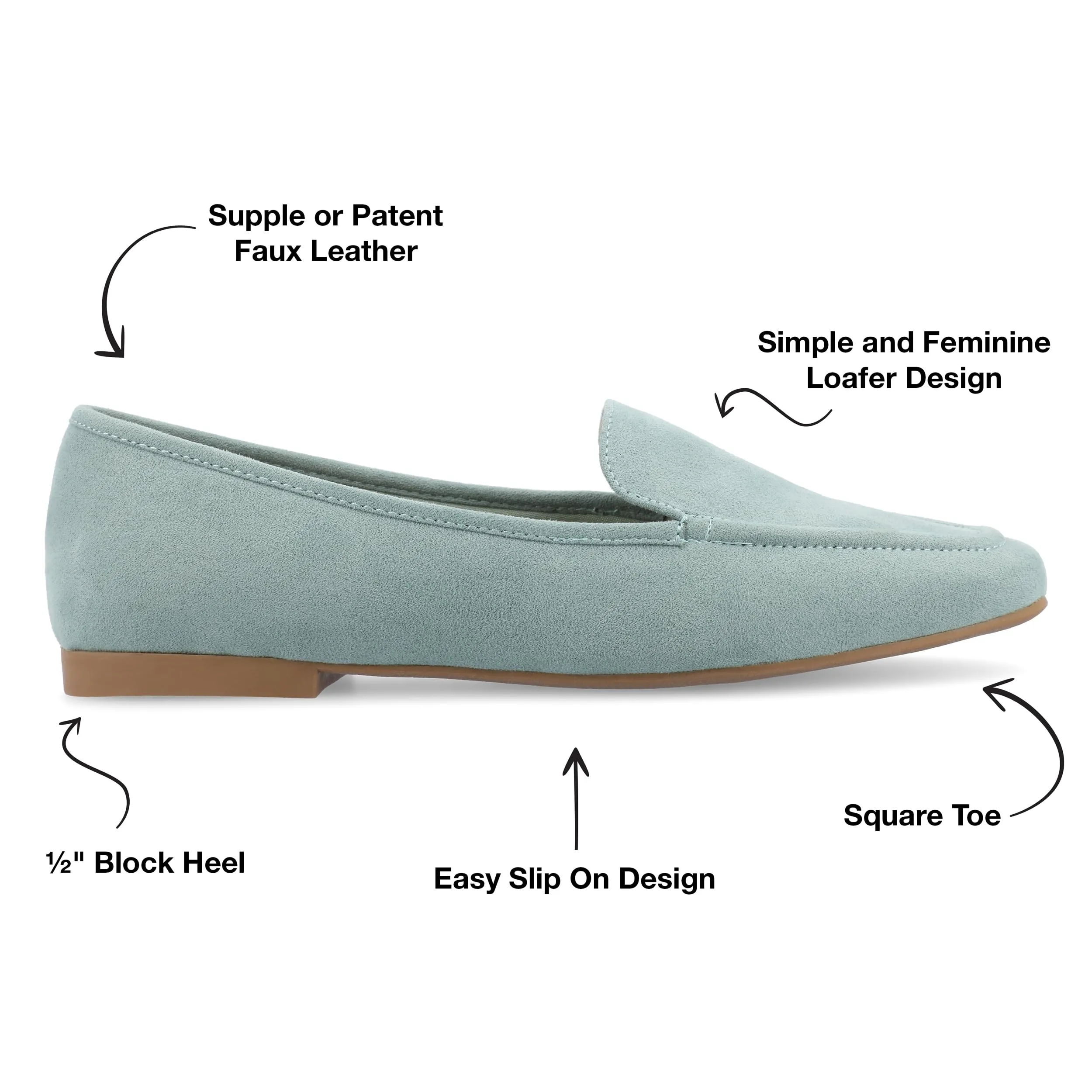 Journee Womens Suede Loafer Flat Square Toe Noticed Topline Padded Block Heel - Tullie Casual Dress Shoe