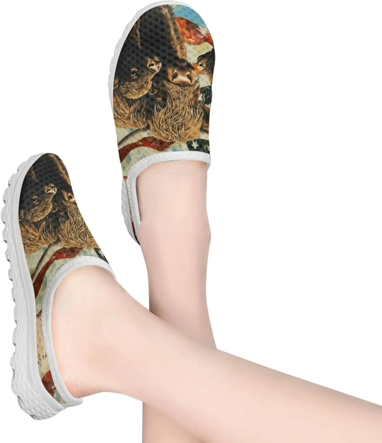 JoyLamoria Flag Pattern Womens Shoes Mule Sneakers Sport Backless Clog Comfortable Walking Lightweight Fashion Soft Casual