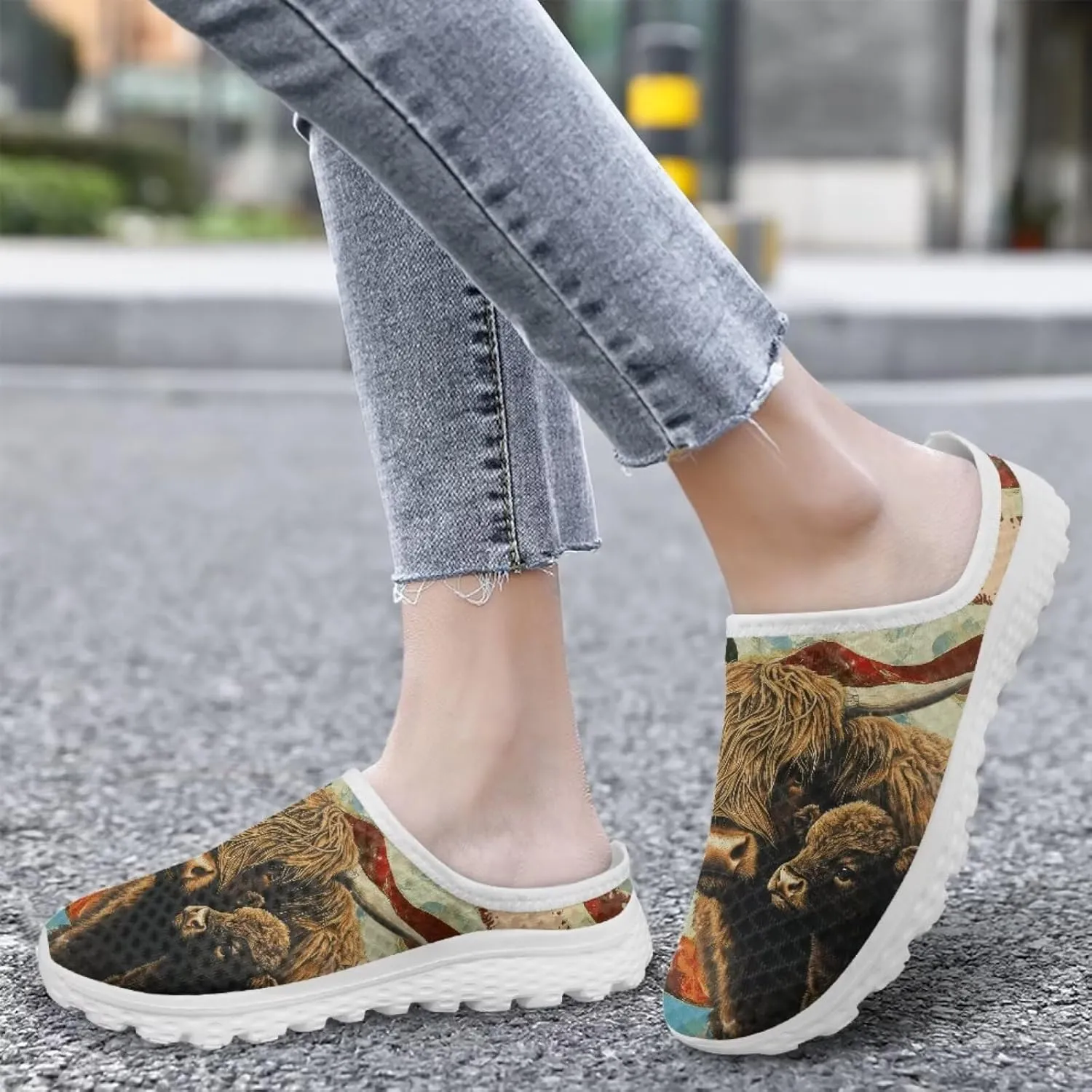 JoyLamoria Flag Pattern Womens Shoes Mule Sneakers Sport Backless Clog Comfortable Walking Lightweight Fashion Soft Casual