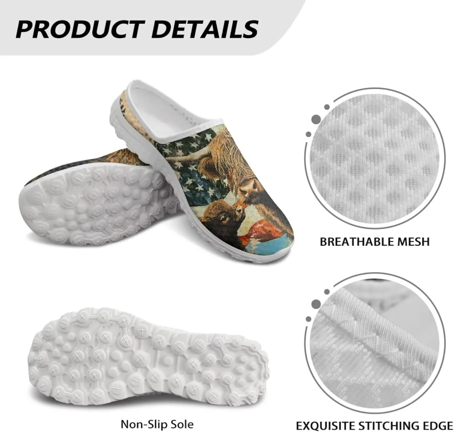 JoyLamoria Flag Pattern Womens Shoes Mule Sneakers Sport Backless Clog Comfortable Walking Lightweight Fashion Soft Casual