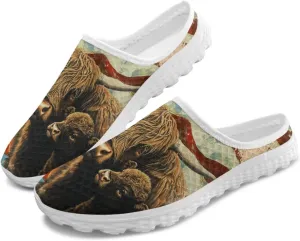 JoyLamoria Flag Pattern Womens Shoes Mule Sneakers Sport Backless Clog Comfortable Walking Lightweight Fashion Soft Casual