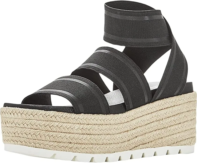 J/Slides Womens Quartz Heel Slip On Platform Sandals Black 7.5 Medium (B,M)