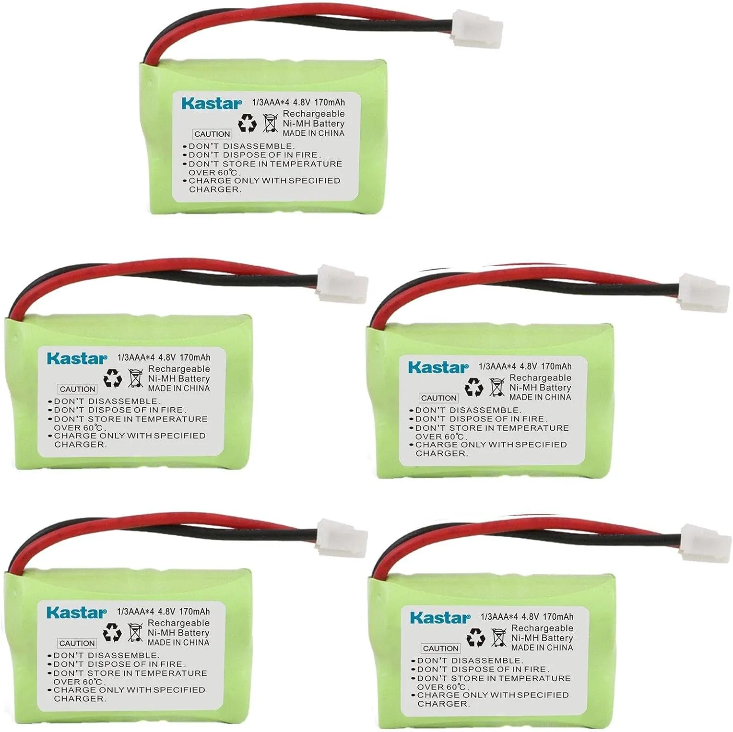 Kastar 5-Pack 4.8V 170mAh Ni-MH Rechargeable Battery for PetSafe Yard & Park Remote Dog Trainer, PDT00-12470 RFA-417 PAC00-12159 FR-200P Collar Receiver Plus Coaster, SportDog FR200, SD-400, SD-800