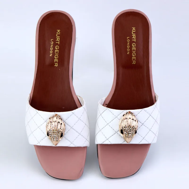 KG  London Sandals Quilted Rhinestones Eagle Head Flats #10369 #22