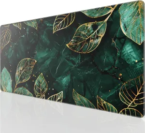 KTRIO Large Gaming Mouse Pad with Superior Micro-Weave Cloth, Extended Mousepad with Stitched Edges, Non-Slip Base, Water Resist Keyboard Pad for Gamer, Office & Home, Green Leaves