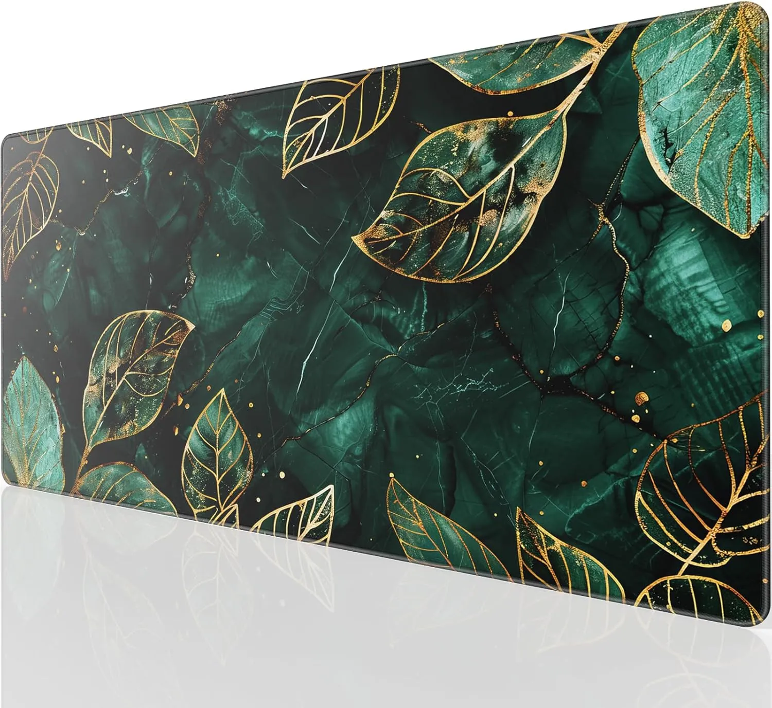 KTRIO Large Gaming Mouse Pad with Superior Micro-Weave Cloth, Extended Mousepad with Stitched Edges, Non-Slip Base, Water Resist Keyboard Pad for Gamer, Office & Home, Green Leaves