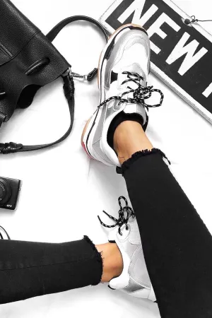 Lace Up Thea White Versatile Trainers - Members-only And Silver Chunky
