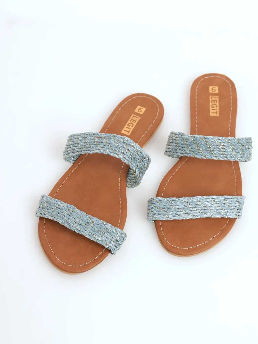 Ladies Double Band Twist Weave Mule Sandal - Blue