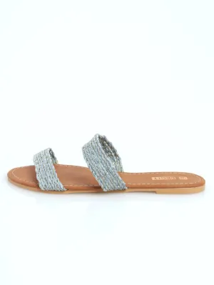 Ladies Double Band Twist Weave Mule Sandal - Blue