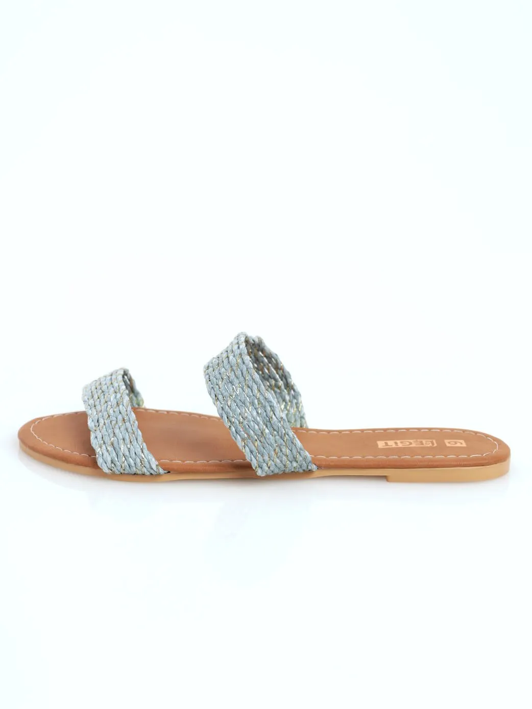Ladies Double Band Twist Weave Mule Sandal - Blue