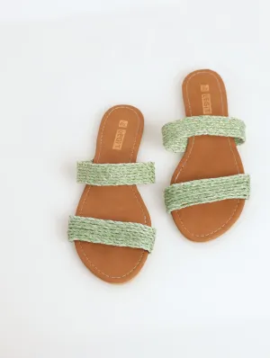 Ladies Double Band Twist Weave Mule Sandal - Sage