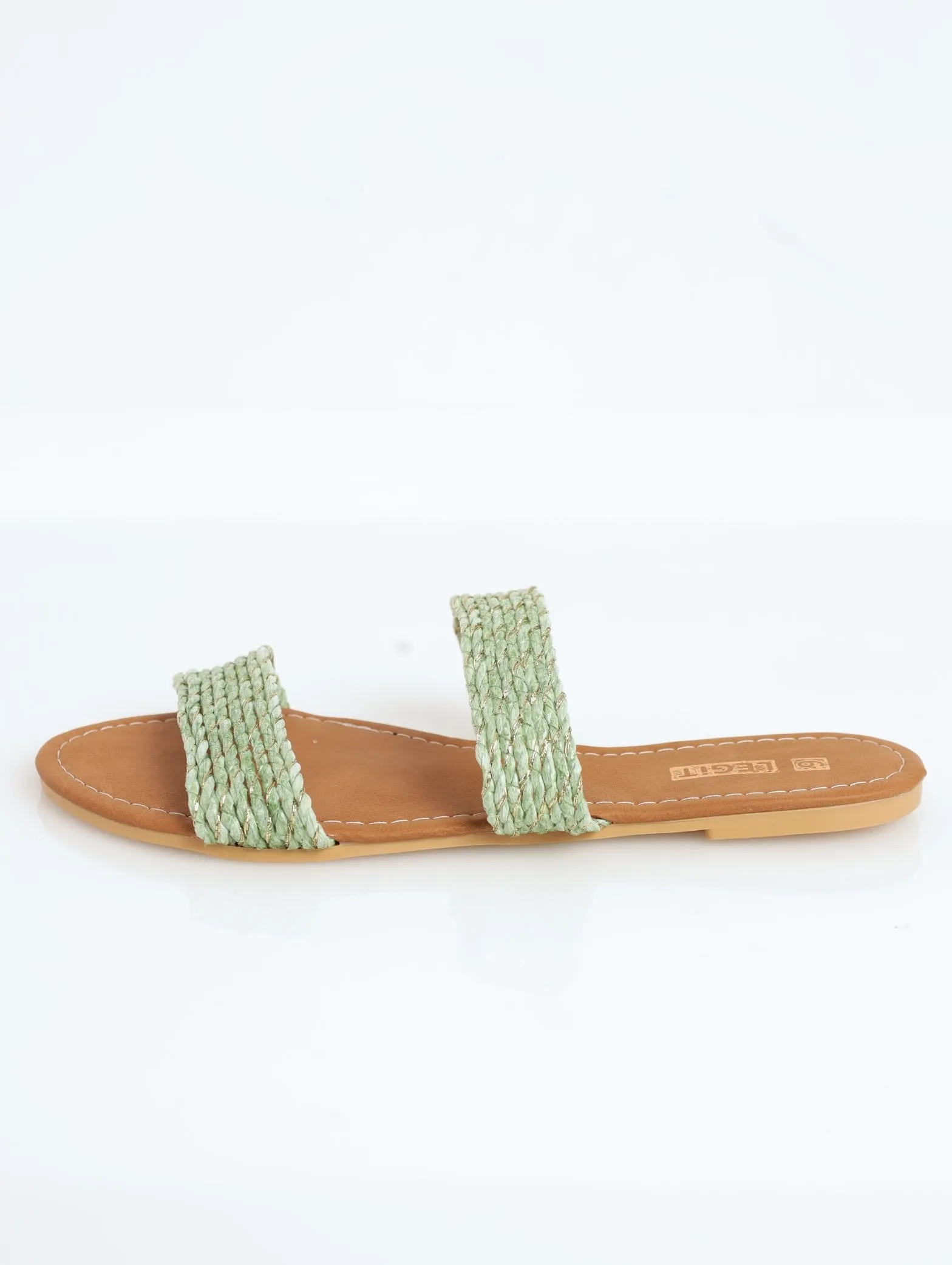 Ladies Double Band Twist Weave Mule Sandal - Sage