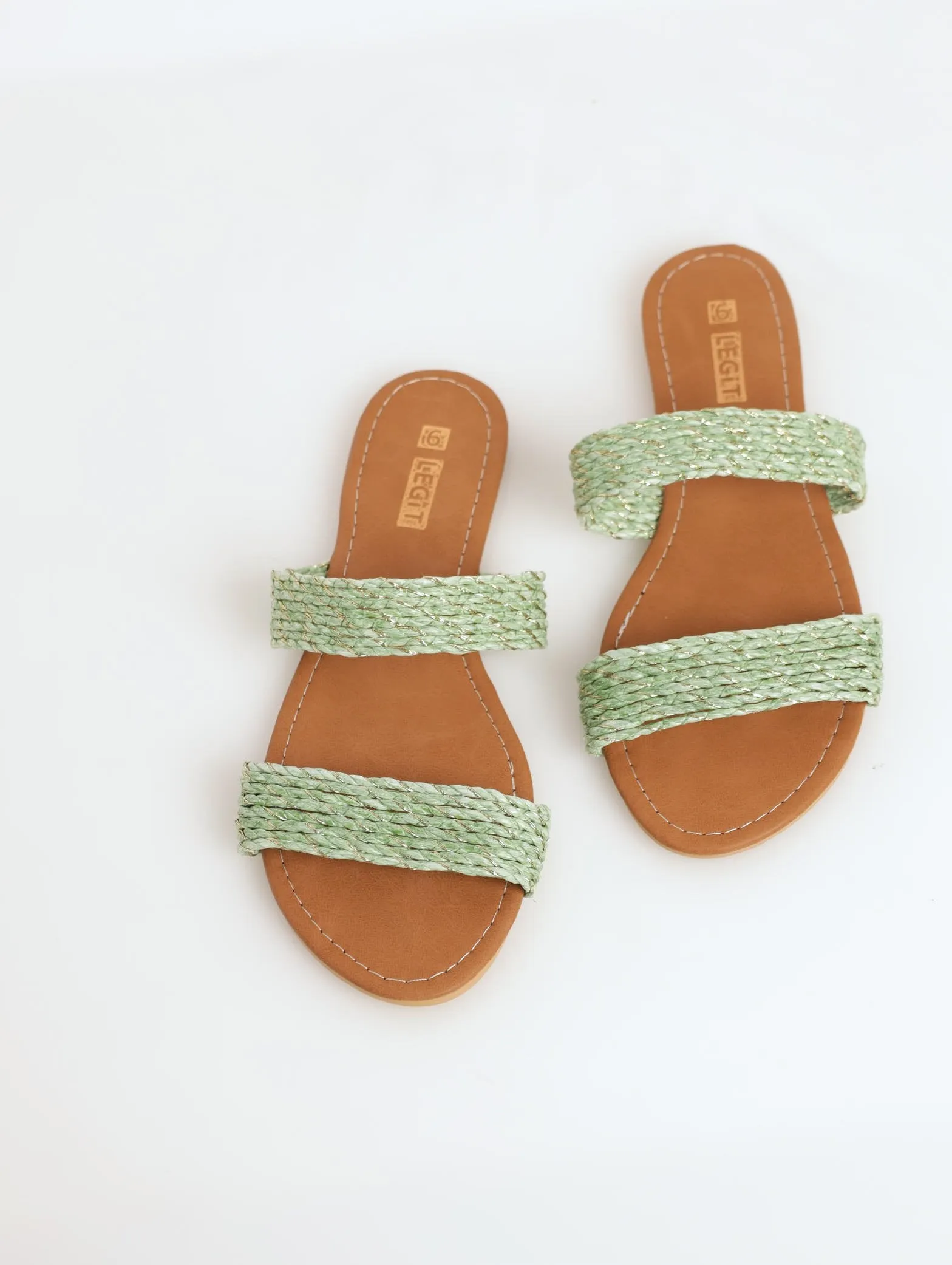 Ladies Double Band Twist Weave Mule Sandal - Sage