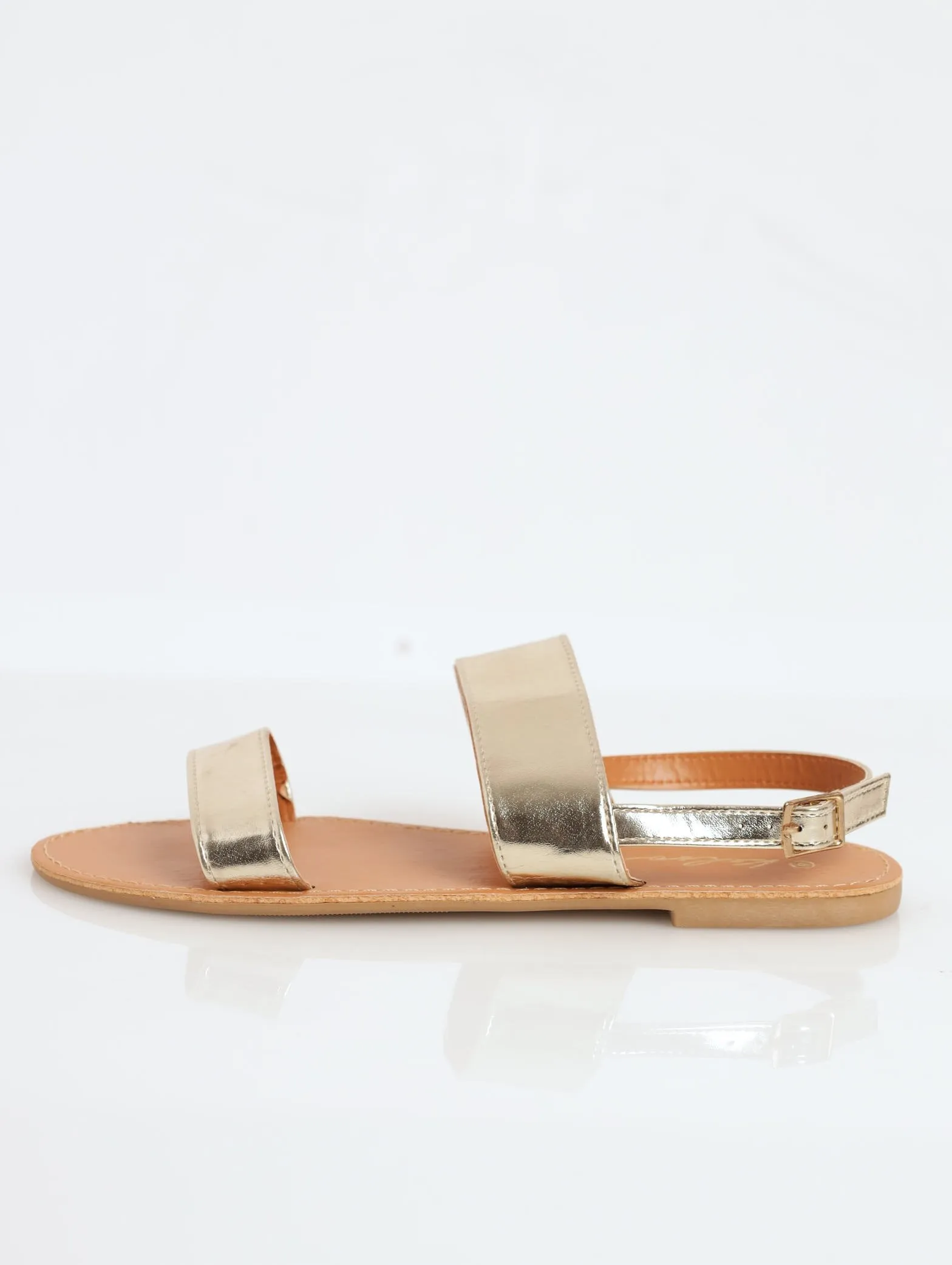 Ladies Double Strap Slingback Flat Sandal - Gold