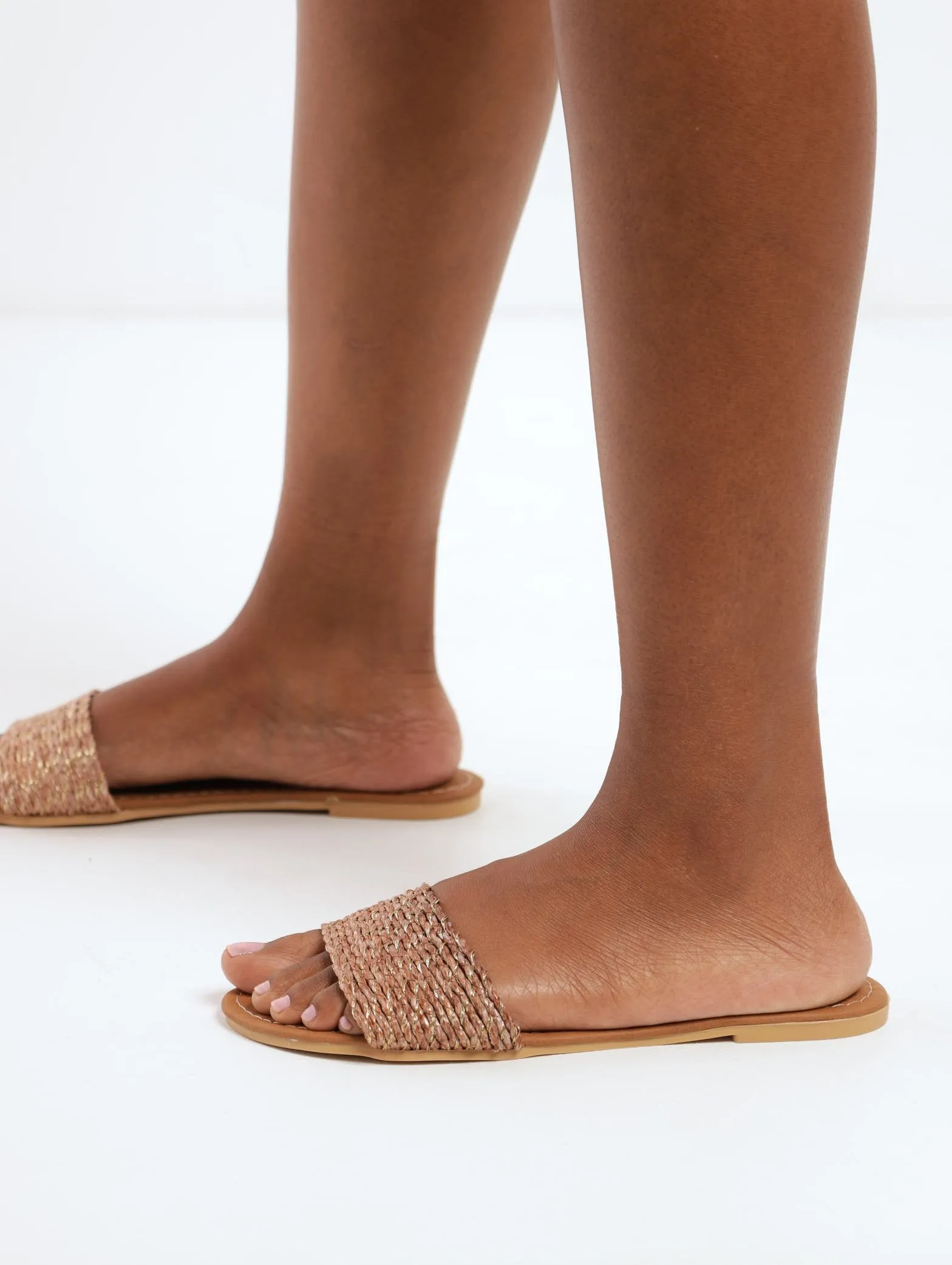Ladies Single Band Mule Sandal - Bronze
