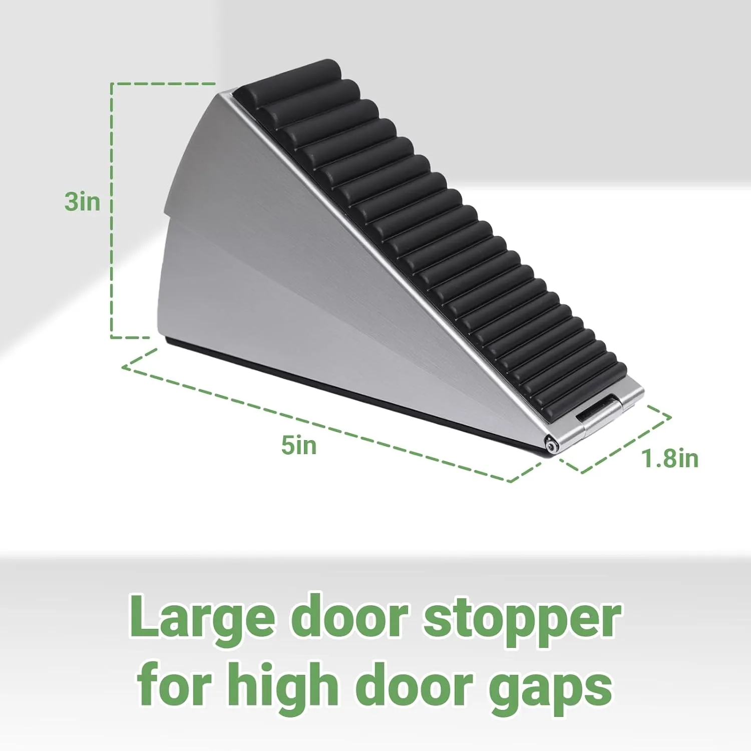 Large Door Stopper - Metal Door Wedge, Tall Door Stopper, Spring Rubber for Extra Strong Grip (Silver, 2 Pack)