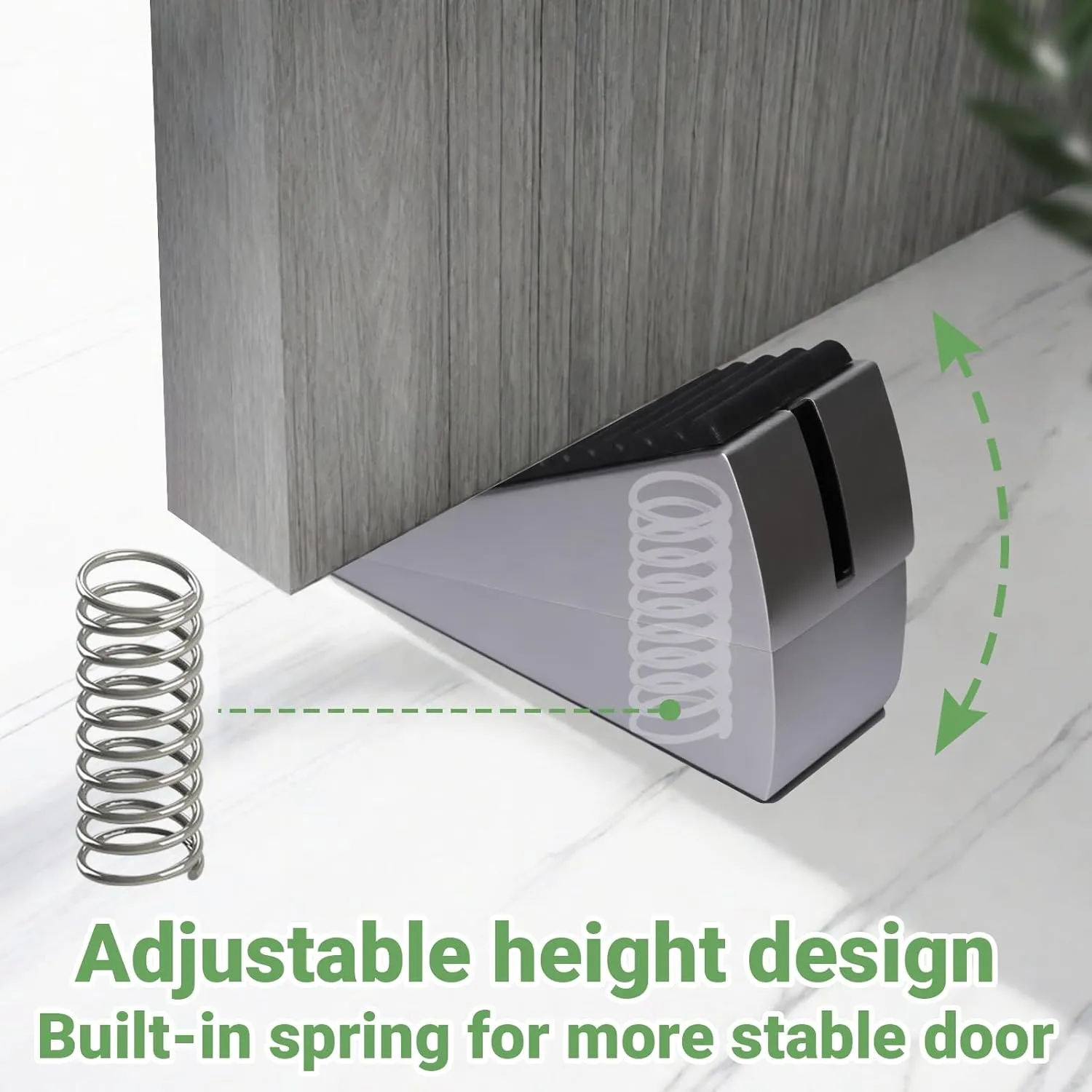 Large Door Stopper - Metal Door Wedge, Tall Door Stopper, Spring Rubber for Extra Strong Grip (Silver, 2 Pack)